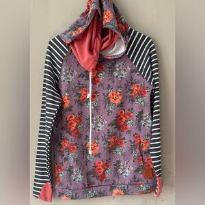Ampersand Floral and Striped Double Hood sweatshirt